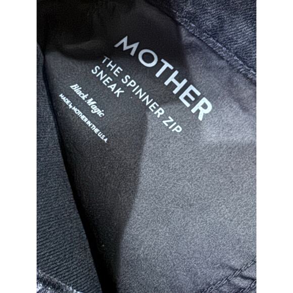 MOTHER The Spinner Zip Sneak Jeans Faded Black Magic 28 High Rise Wide Leg Denim - Picture 10 of 13